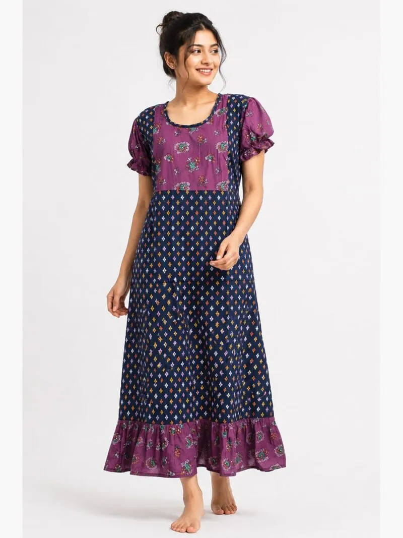 Women's Cotton Feeding Frock Nighty – Navy Blue